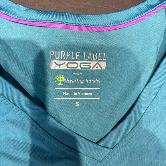 Healing Hands- Purple Label Yoga- Scrub Top – Size S, Turquoise/Blue, Stretch - Picture 2 of 5